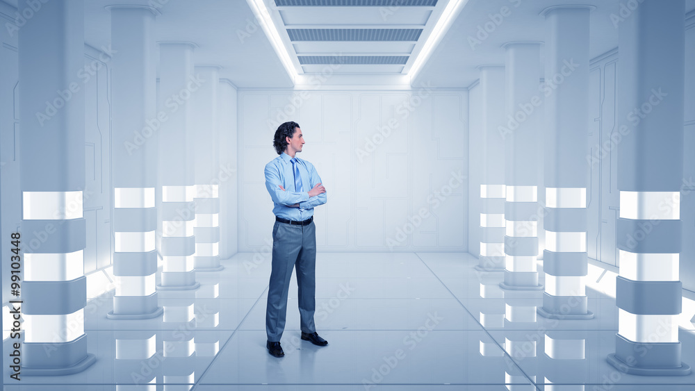 Man in futuristic interior Man in futuristic interior
