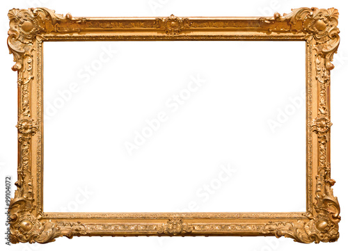 Gold picture frame. Isolated on white background photo