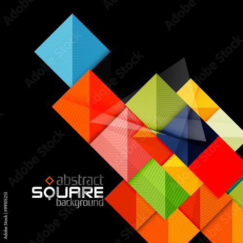 Glossy color squares on black. Geometric abstract background