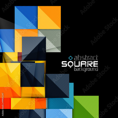 Glossy color squares on black. Geometric abstract background