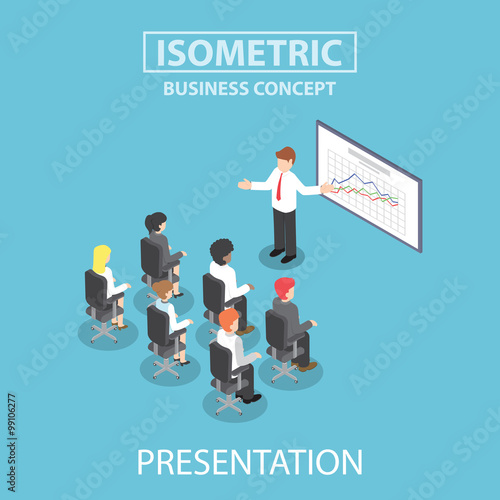 Isometric businessman giving a presentation in a conference meet