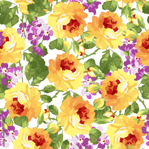 Seamless floral patter with yellow roses