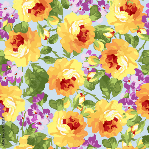 Seamless floral patter with yellow roses © lovelava