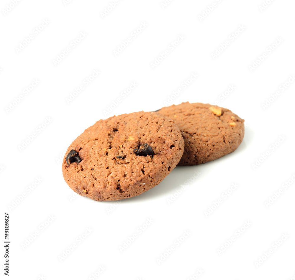 Closeup chocolate cookie isolated on white background Closeup chocolate cookie isolated on white background