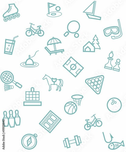 Leisure and entertainment, background, seamless, white. 