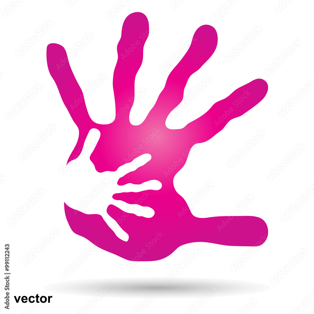 Vector conceptual mother and child pink hand print isolated Vector conceptual mother and child pink hand print isolated