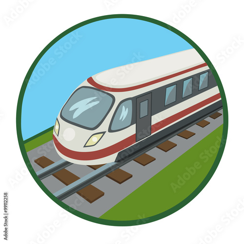 Train on the railroad/ A new train on the railroad rides on rails, is suitable as an icon, the icon for the site