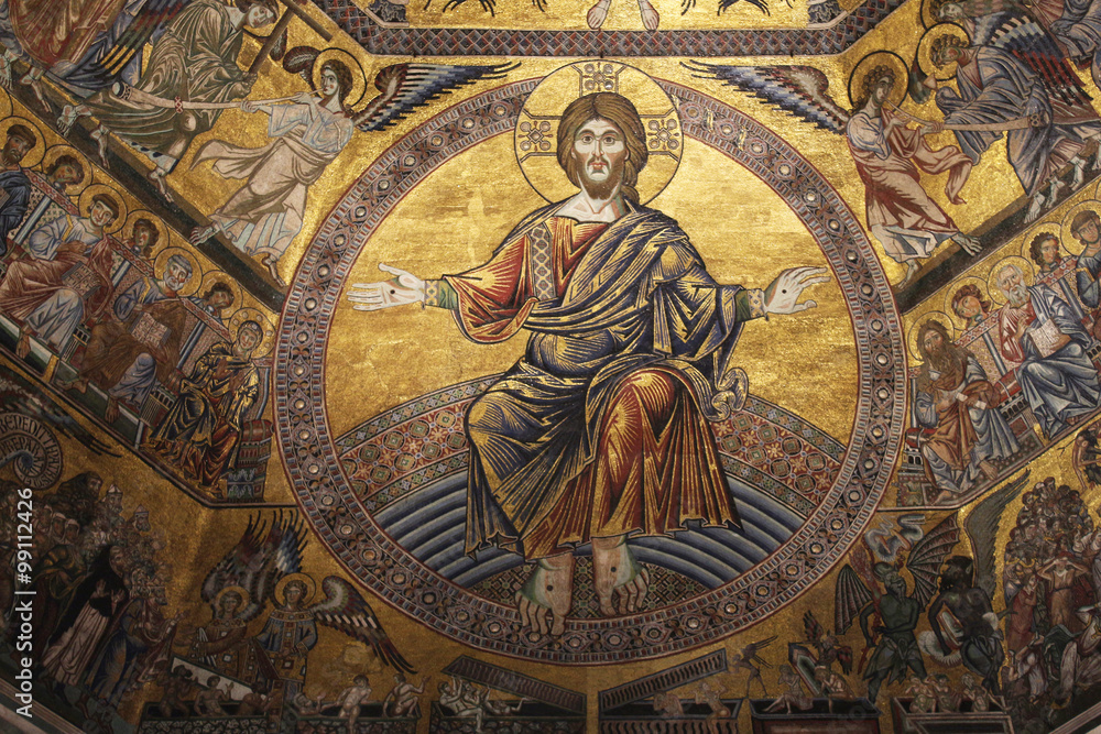 FLORENCE, ITALY - NOVEMBER, 2015: Baptistery of San Giovanni, mosaics and frescoes, Christ and biblical stories