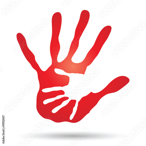 Concept or conceptual cute paint hand of mother child isolated on white background