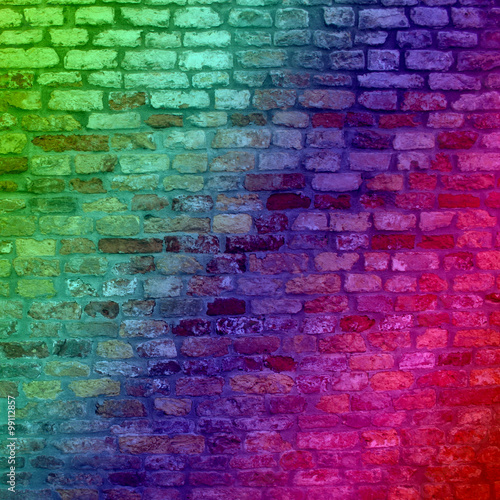 Conceptual old vintage colorful brick wall background