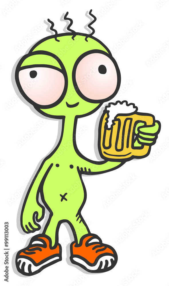 Obraz premium funny alien drink beer