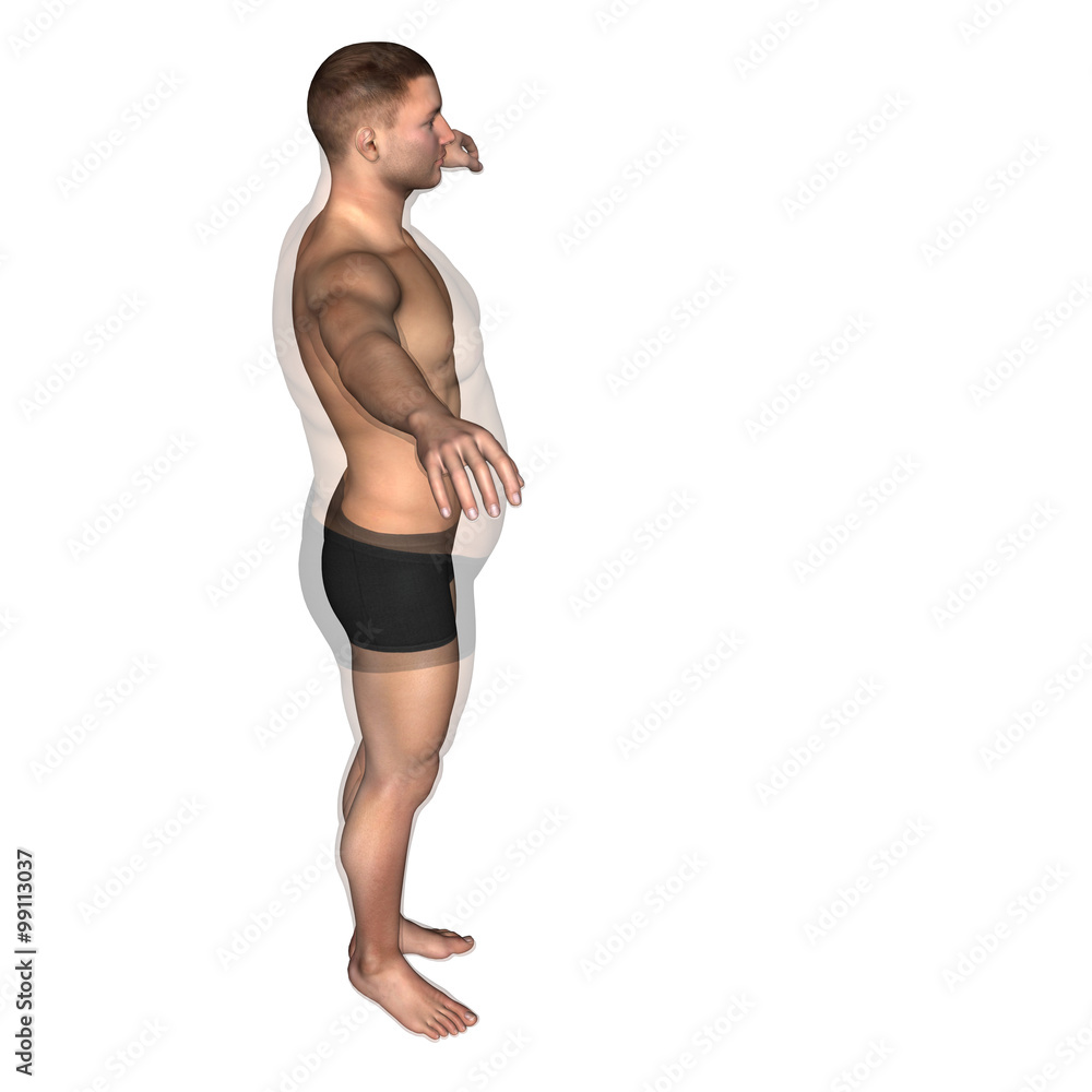 Human man fat and slim concept isolated