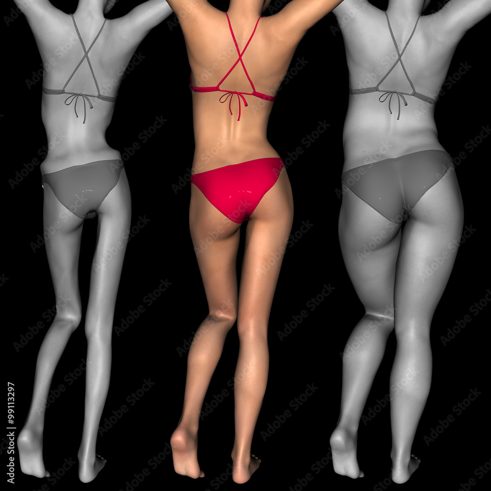 Conceptual 3D woman as fat vs fit anorexic Conceptual 3D woman as fat vs fit anorexic