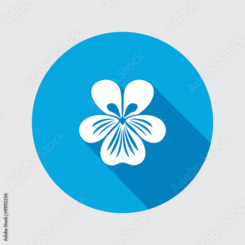 Violet, pansy flower icons. Spring floral symbol. Round circle flat icon with long shadow. Vector
