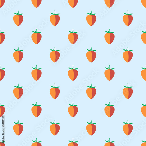 Seamless fruits vector pattern  pastel symmetrical background with strawberries  on the light blue backdrop