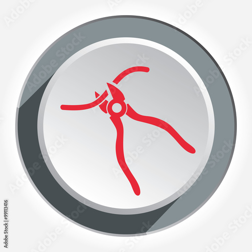 Clipper, nippers tool icon. Tool, working, fix, repair, connection symbol. Round 3d gray button with shadow. Vector
