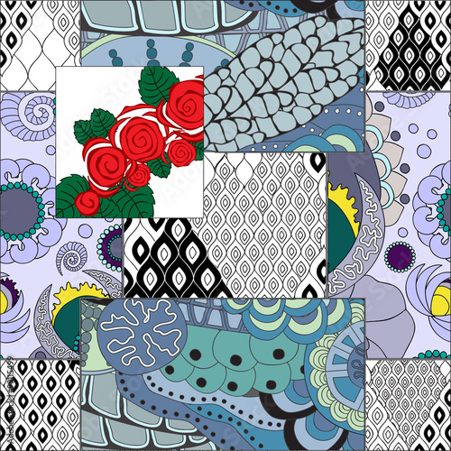 vector seamless patchwork pattern. oriental or russian design