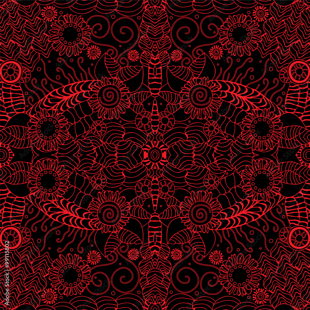 stock vector seamless doodle red wave pattern.