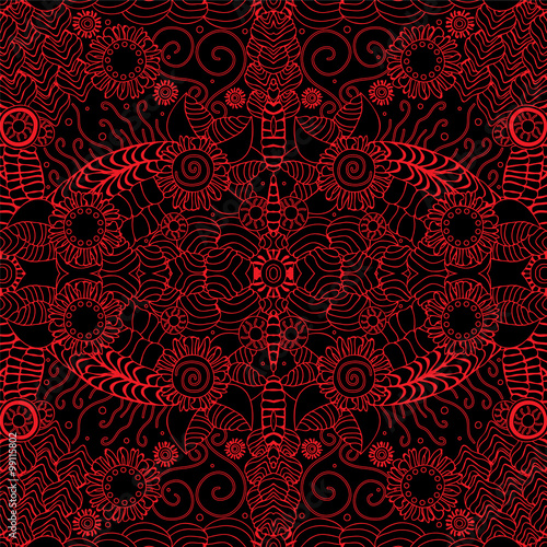 stock vector seamless doodle red wave pattern.