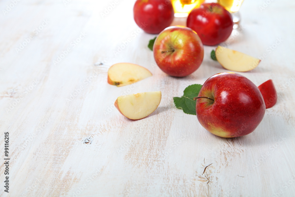 Apples on a  wooden table