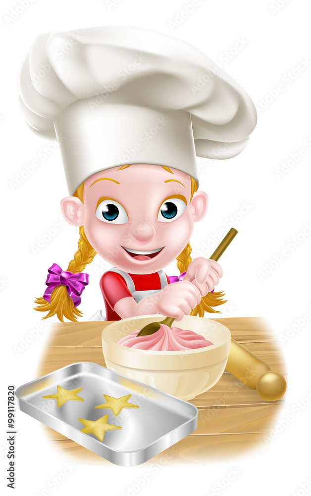 Cartoon Girl Baking Stock Vector | Adobe Stock