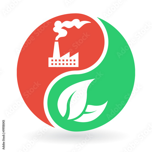 Vector - Yin Yang Concept - natural environment vs industrial pollution. Vector illustration photo