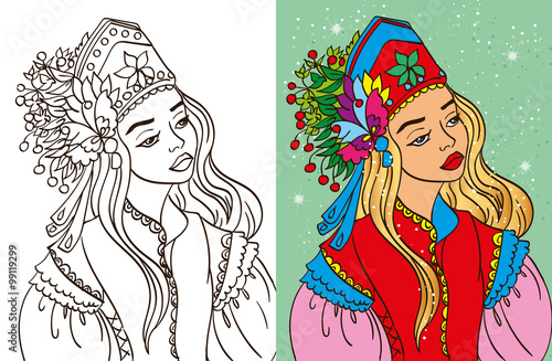 Colouring Book Of Girl In Kokoshnik