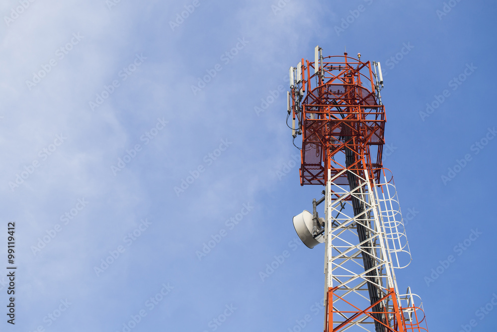 Telecommunication mast TV antennas with blue sky Telecommunication mast TV antennas with blue sky
