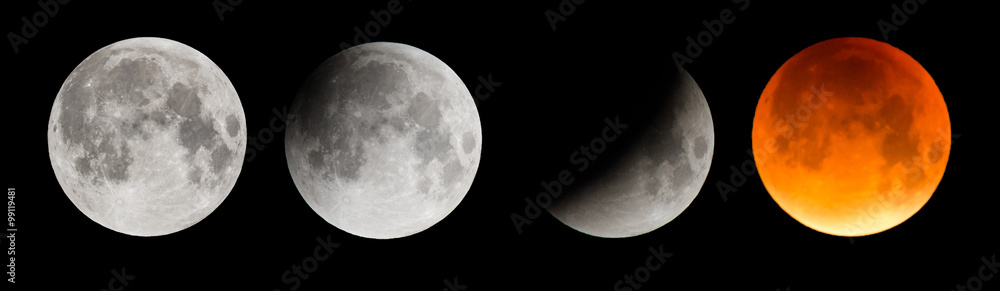 Obraz premium Composite image of the moon during a total lunar eclipse