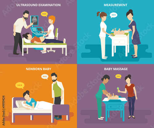 Family with children concept flat icons set