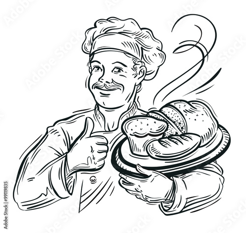 chef Baker and fresh Bread