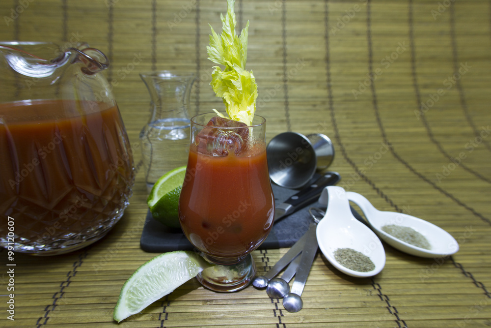Bloody Mary cocktail with fixings StockFoto Adobe Stock