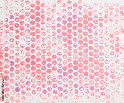 Acrylic monoprint - pink and violet dots on white background photo