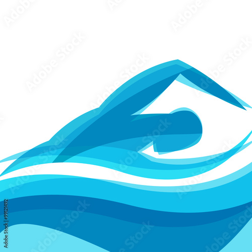 Background with abstract stylized swimming man. Sport concept for advertising, branding, illustration