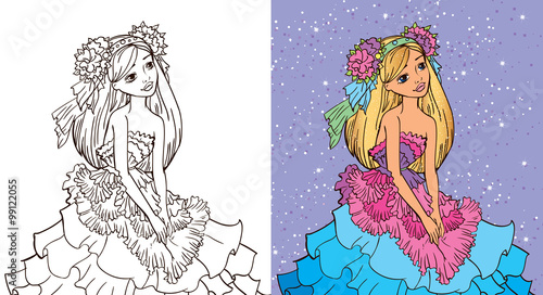 Colouring Book Of Girl In Flower Dress