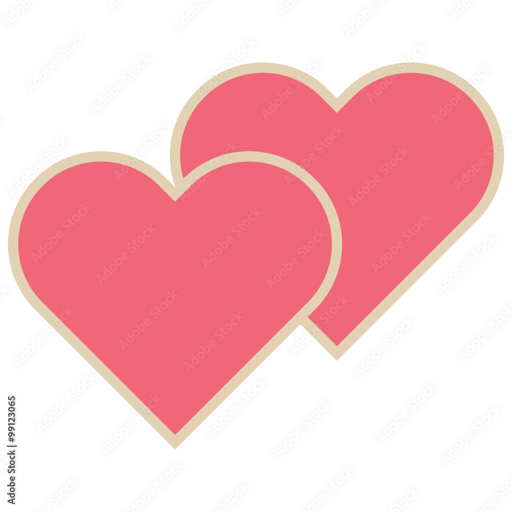 two pink hearts symbol, isolated vector on white background