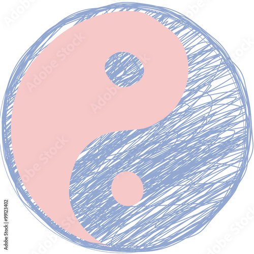 Doodle yin yang symbol. Rose quartz and serenity colors.