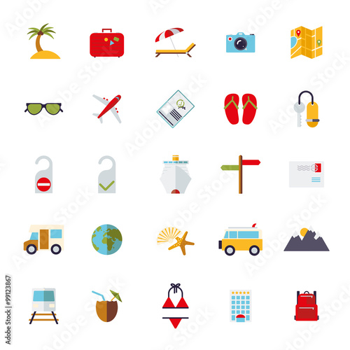 Flat Design Travel and Vacation Icon Set