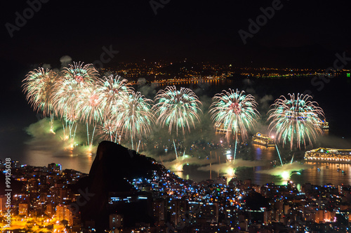 Famous New Year Firework Display in Copacabana Beach in Rio de Janeiro