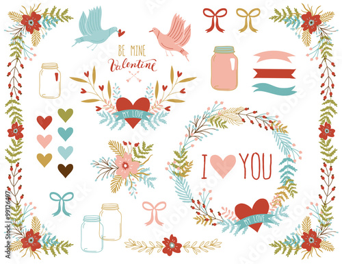 Romantic and love set for Happy Valentines Day. 