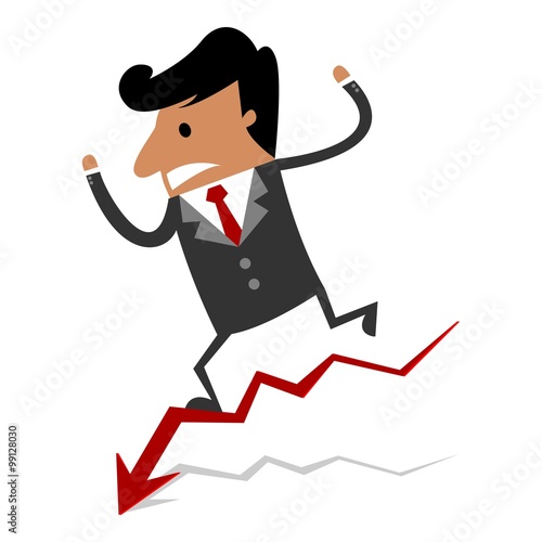 International Business Man Character Loosing Value in Stock Exchange Crash