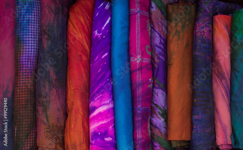 Natural silk material folded for sale at Indian market