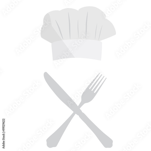Cook hat, fork and knife