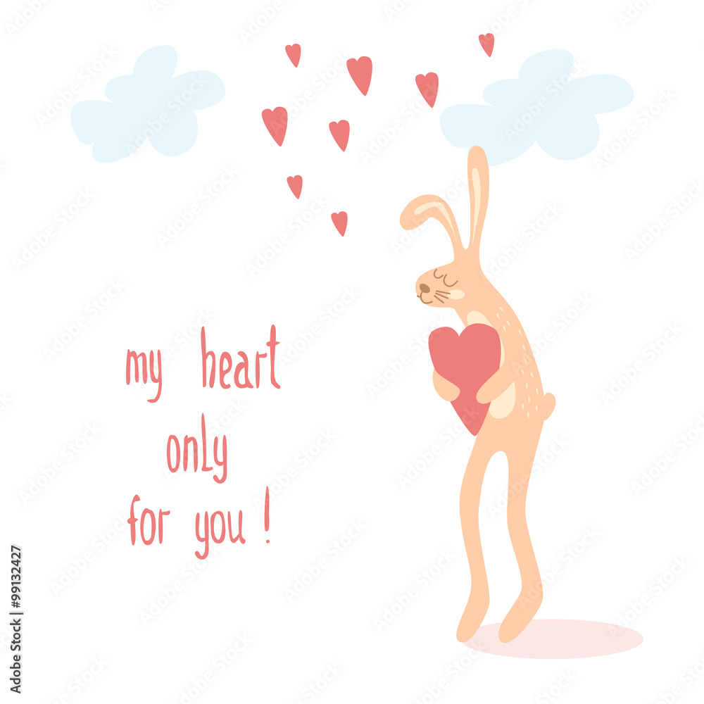 Banner for design posters or invitations on Valentine's Day with cutest rabbit and hand drawn text. Vector illustration. Banner for design posters or invitations on Valentine's Day with cutest rabbit and hand drawn text. Vector illustration.