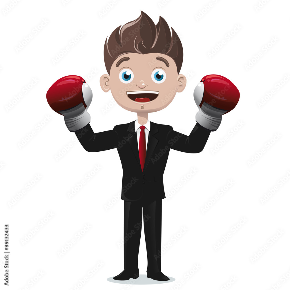 Businessman ready for fighting on his business with his boxing gloves Businessman ready for fighting on his business with his boxing gloves