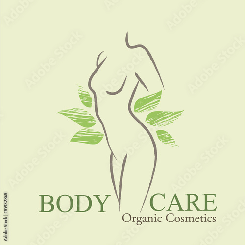 Organic Cosmetics Design elements with contoured woman's silhouette