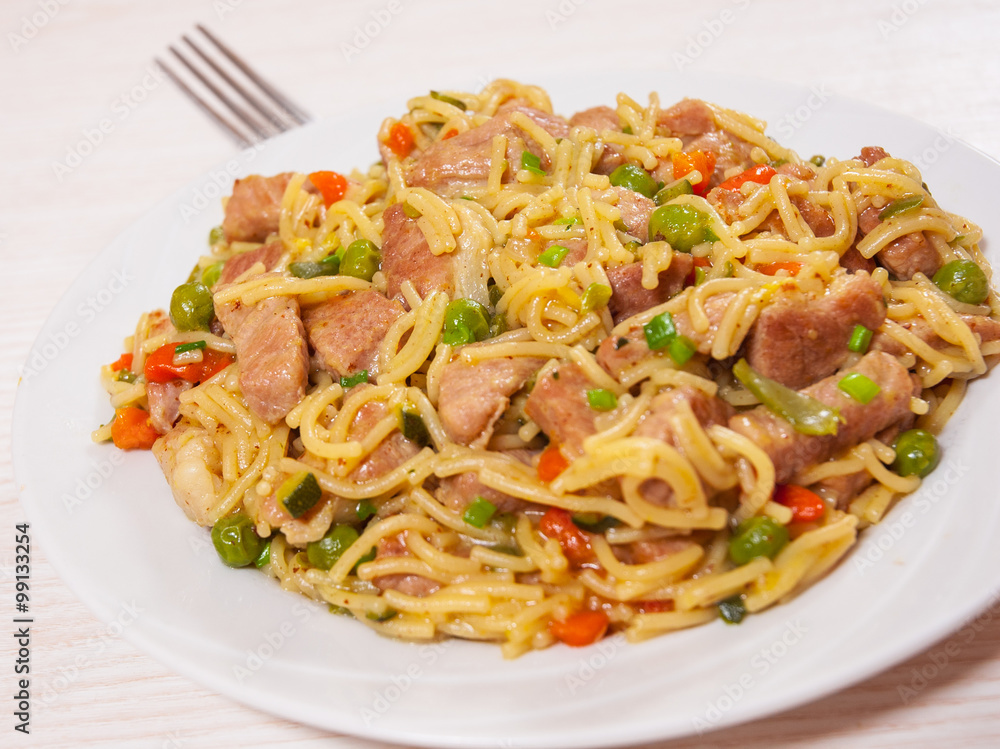 pasta with meat and vegetables mix