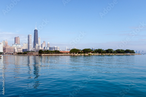 Color DSLR wide angle image of City of Chicago skyline, looking north from Navy Pier