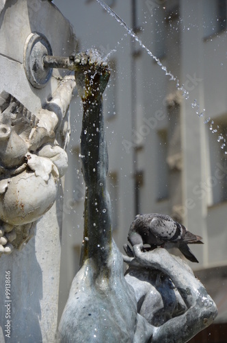 Brunnenbuberl in München mit Taube und Wasserspiel