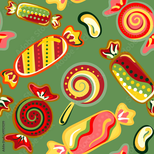 Vector seamless hand draw background on a white. Bright backdrop with candies